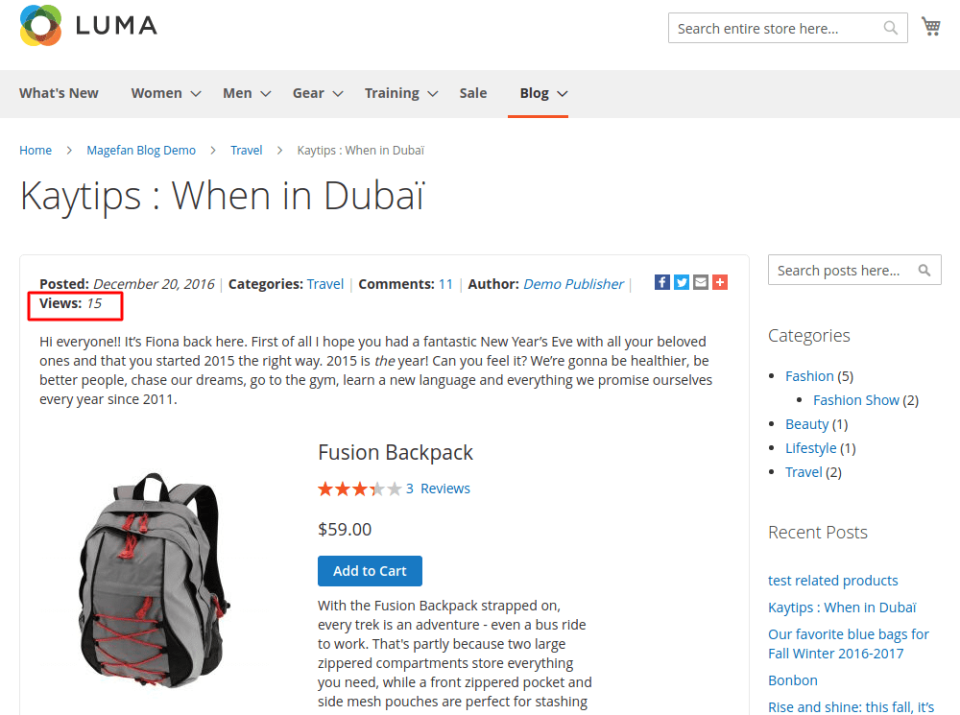screenshot of Magento 2 Blog Extension